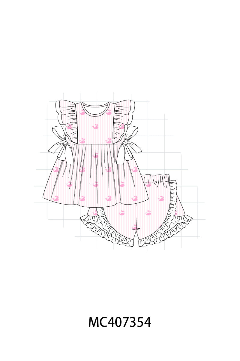 Pink stripe whale print girl set