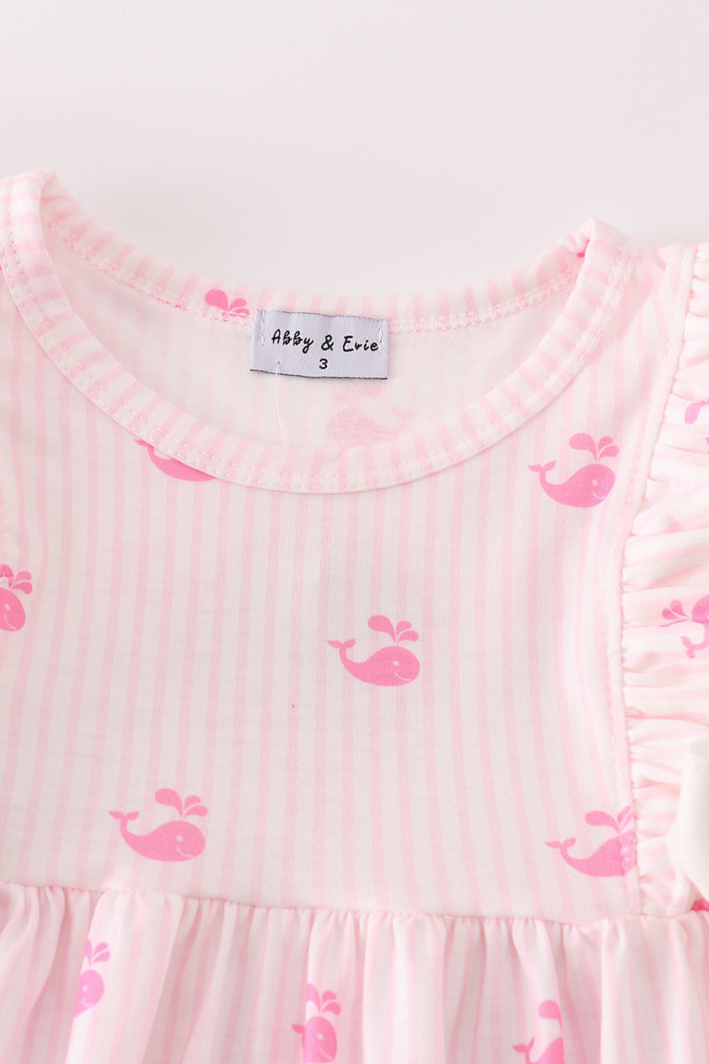 Pink stripe whale print girl set