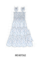 Blue Porcelain Petals print smocked mom&me dress