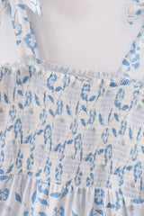 Blue Porcelain Petals print smocked mom&me dress