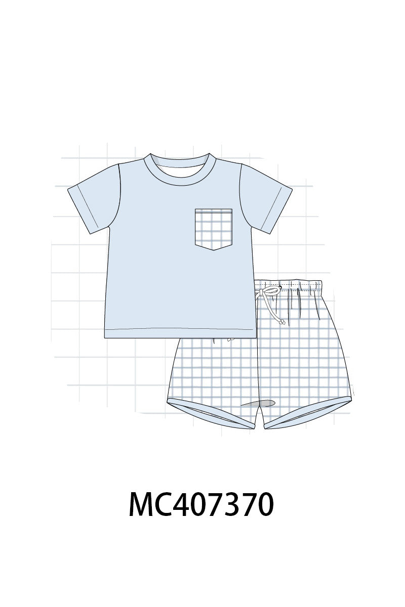 Blue checkered boy shorts set