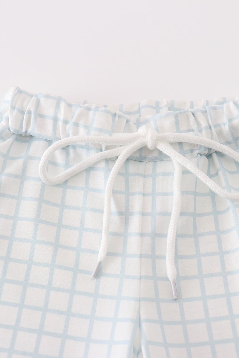 Blue checkered boy shorts set