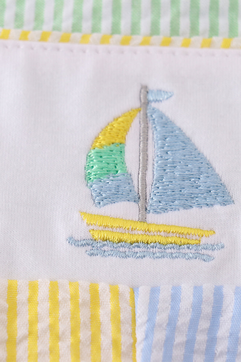 Seersucker sailboat embroidery boy jonjon