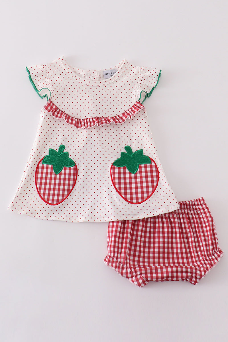 Strawberries applique girl bloomers set