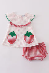 Strawberries applique girl bloomers set