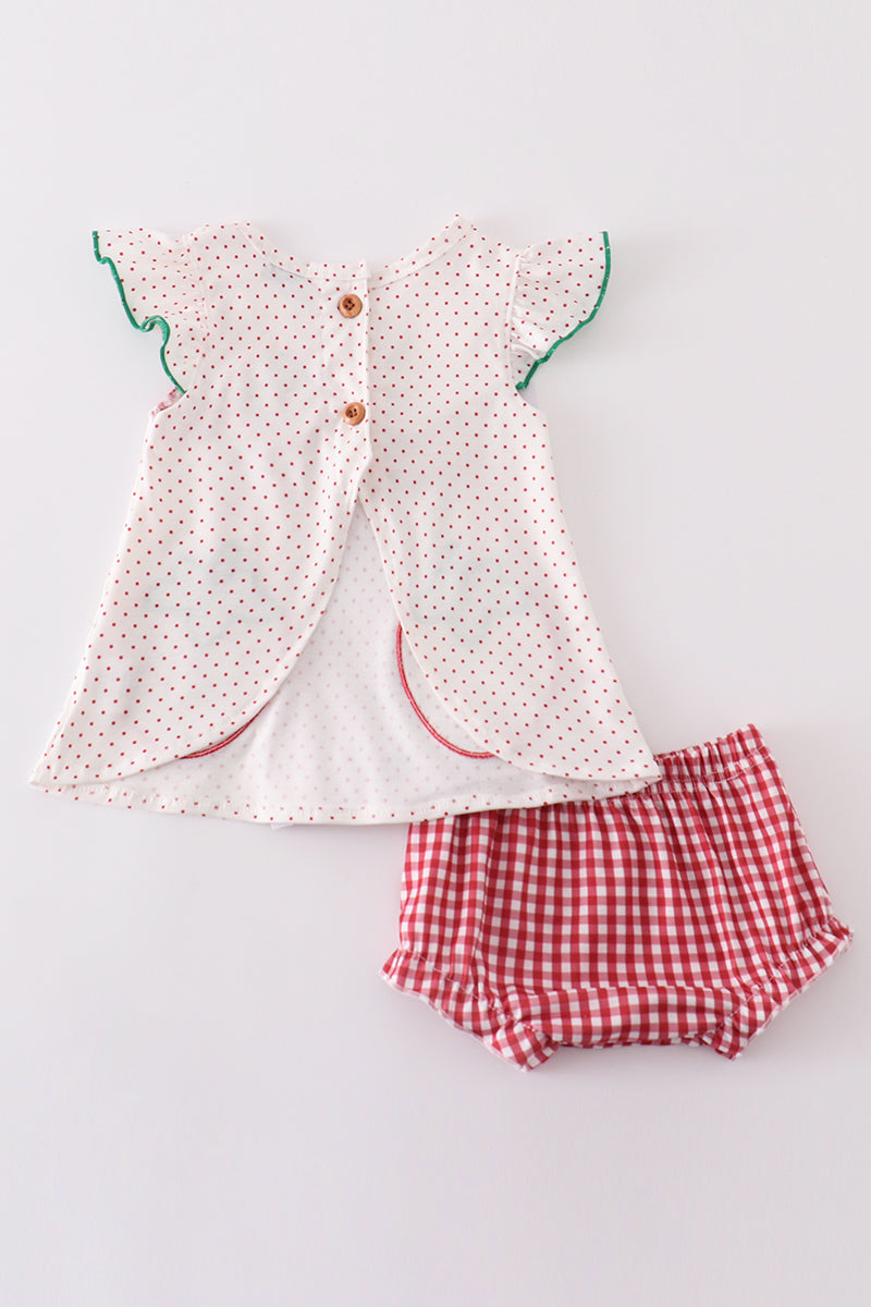 Strawberries applique girl bloomers set