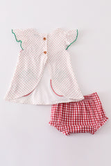 Strawberries applique girl bloomers set