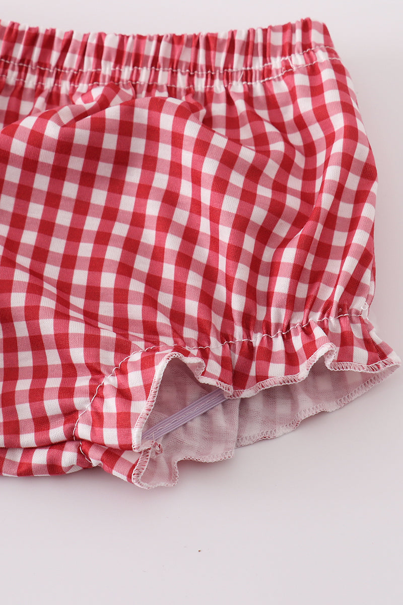 Strawberries applique girl bloomers set