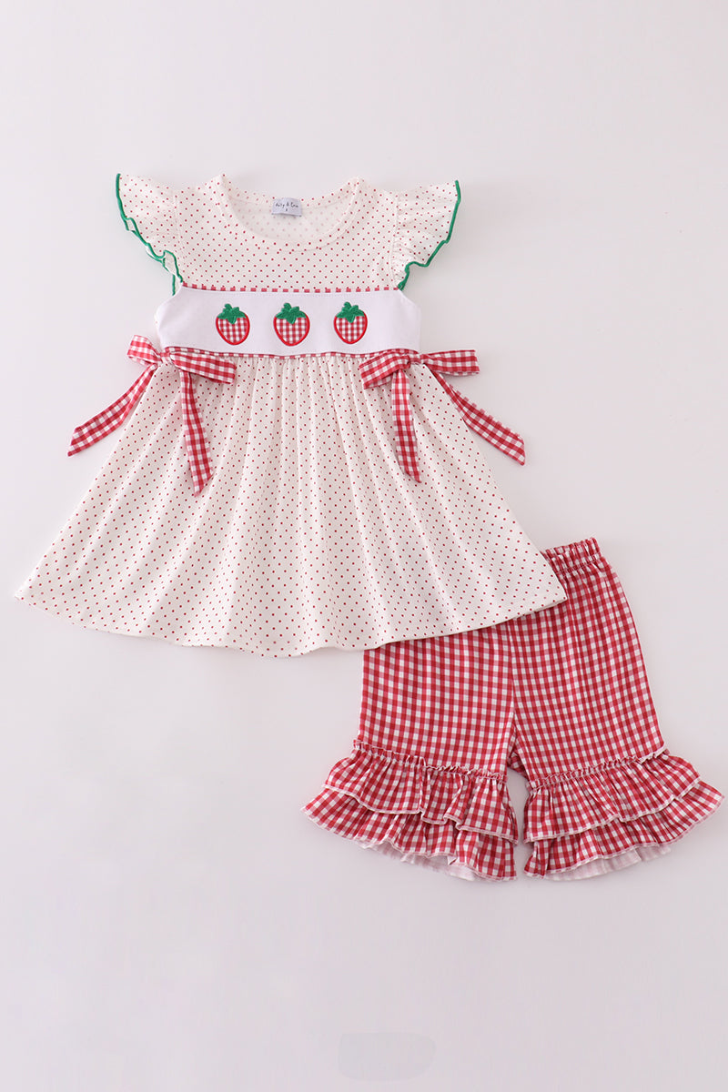 Strawberries applique girl set