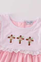 Pink easter cross embroidery girl set