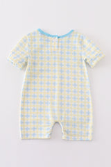 Yellow plaid he is risen embroidery boy romper