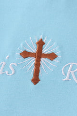 Blue he is risen cross embroidery boy set