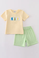 Green easter bunny french knot boy set