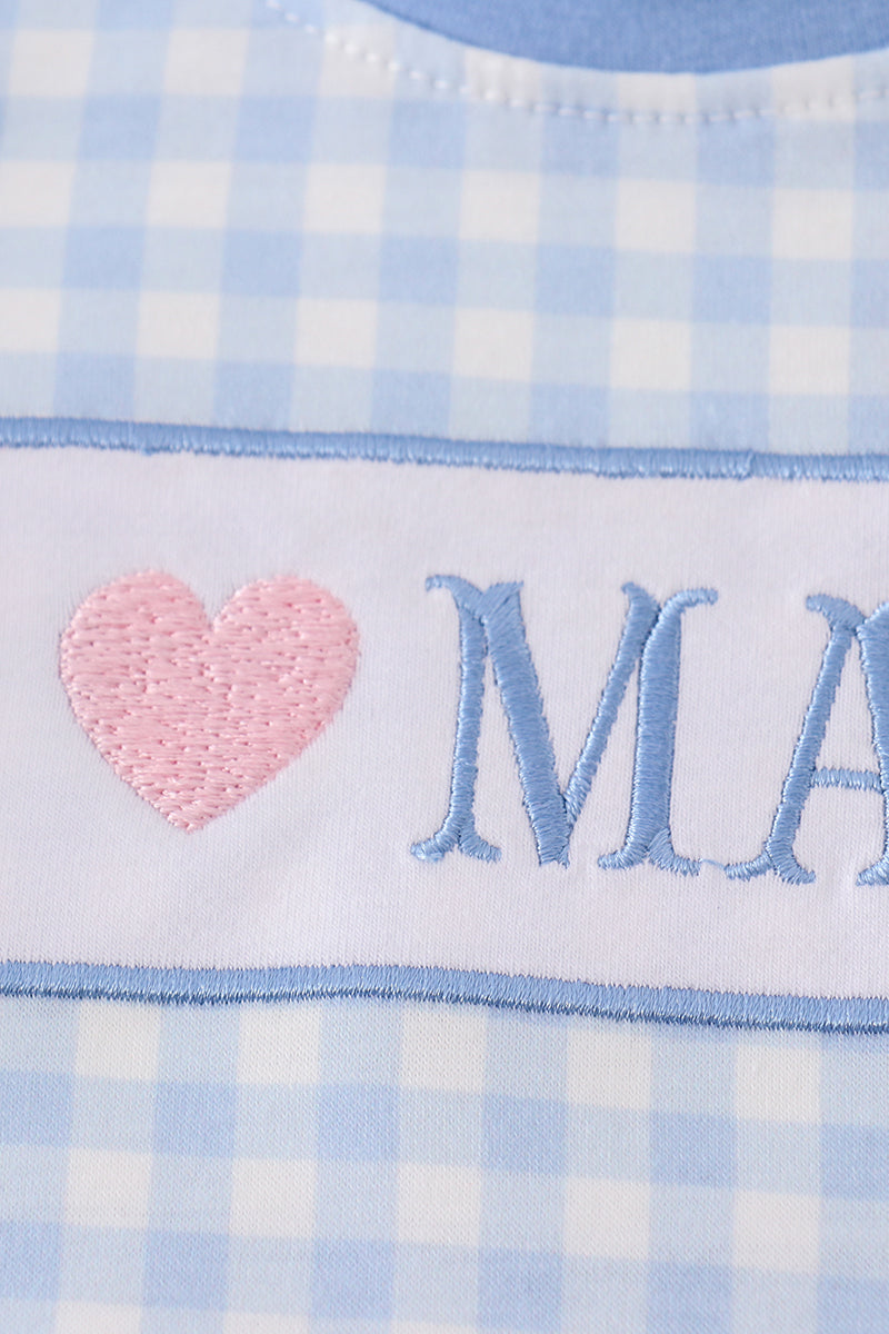 Blue I love mama embroidery boy bloomer set