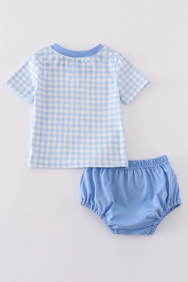 Blue I love mama embroidery boy bloomer set