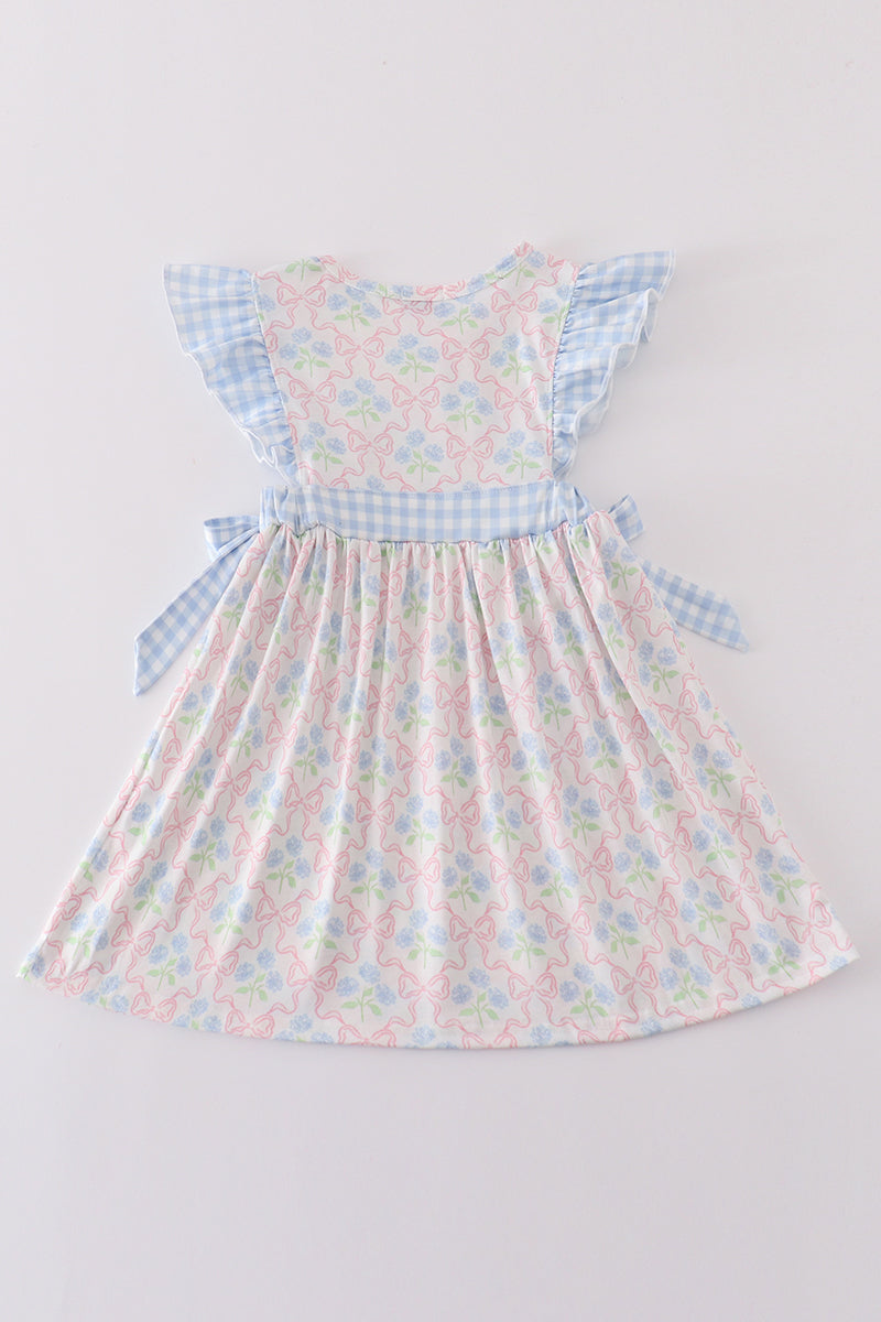 Blue I love mama embroidery girl dress