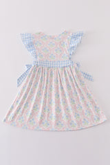 Blue I love mama embroidery girl dress