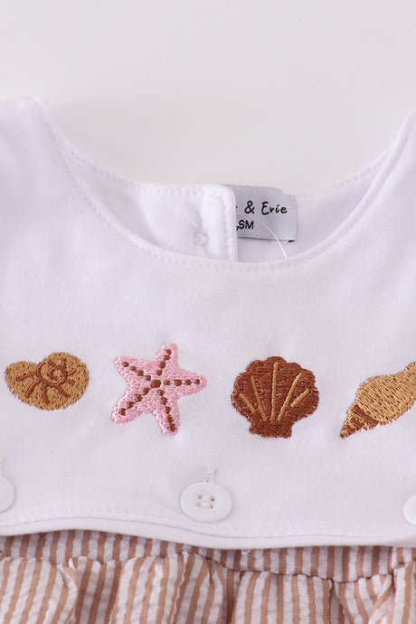 Brown seersucker starfish shell embroidery boy bubble