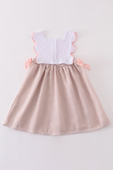 Brown seersucker starfish shell embroidery girl dress