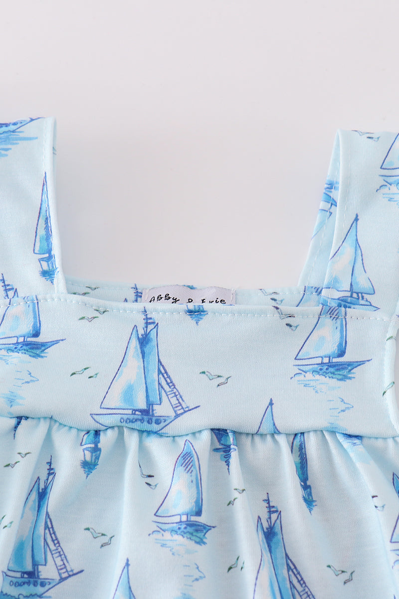 Blue sailboat print girl bubble