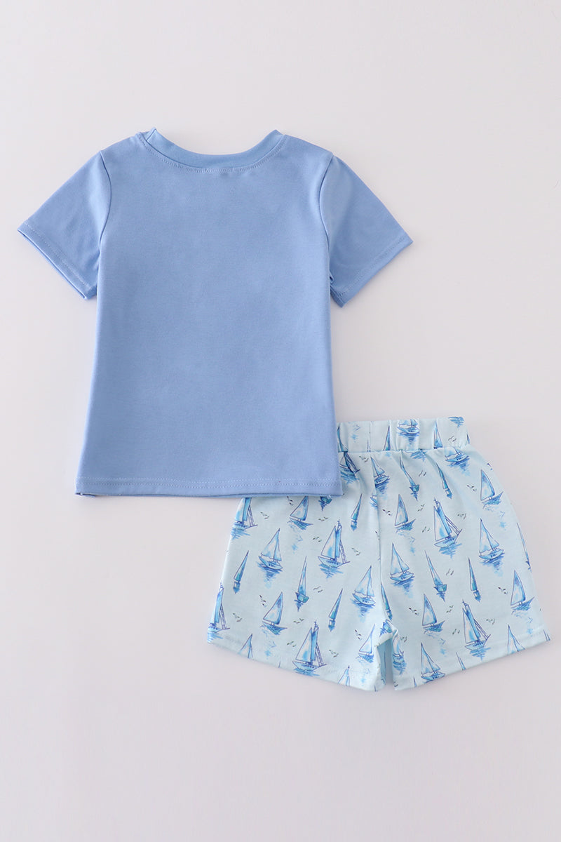 Blue sailboat print boy set