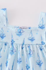 Blue sailboat print girl set