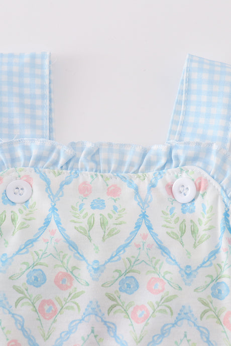 Blue delicate floral print girl ruffle bubble