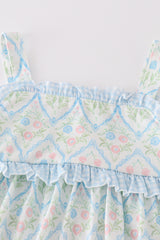 Blue delicate floral print girl set