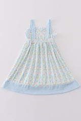 Blue delicate floral print girl dress