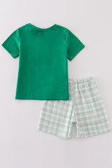 Green farm embroidery smocked boy set