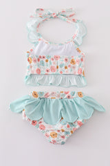 Minty floral bloom print 2pc girl swimsuit