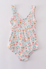 Minty floral bloom print mom swimsuit