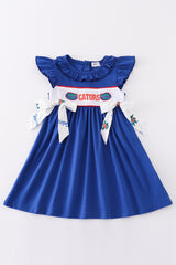 Blue gators embroidery girl dress