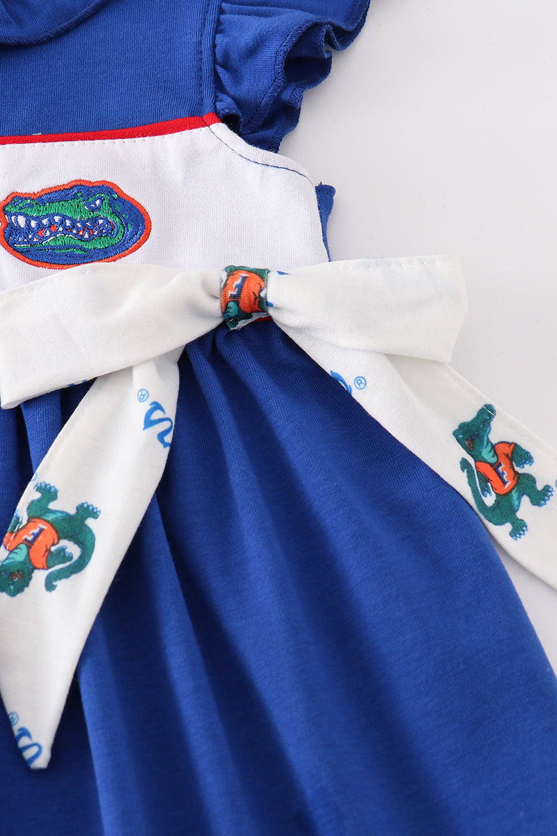 Blue gators embroidery girl dress