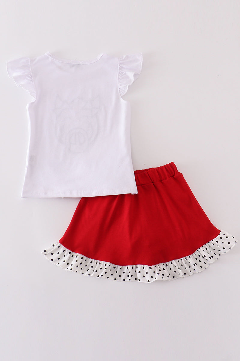 Red razorbacks applique girl skort set