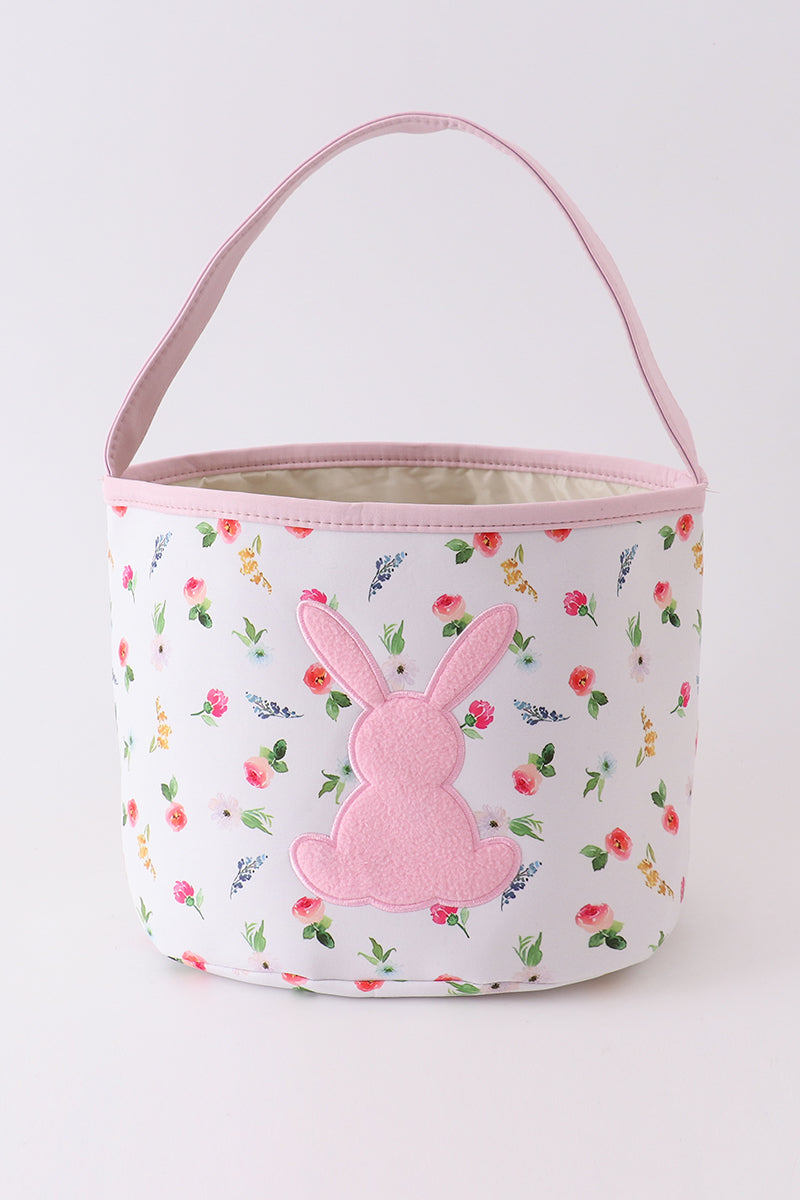 Pink easter bunny applique bucket