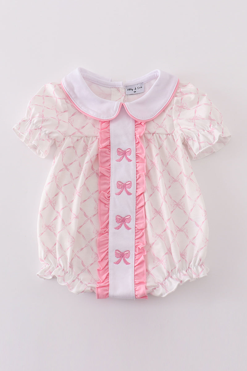 Pink bow embroidery girl ruffle bubble