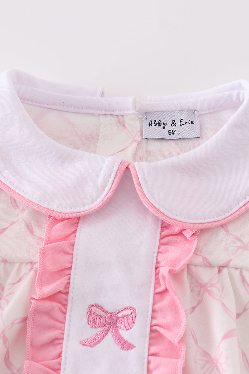 Pink bow embroidery girl ruffle bubble