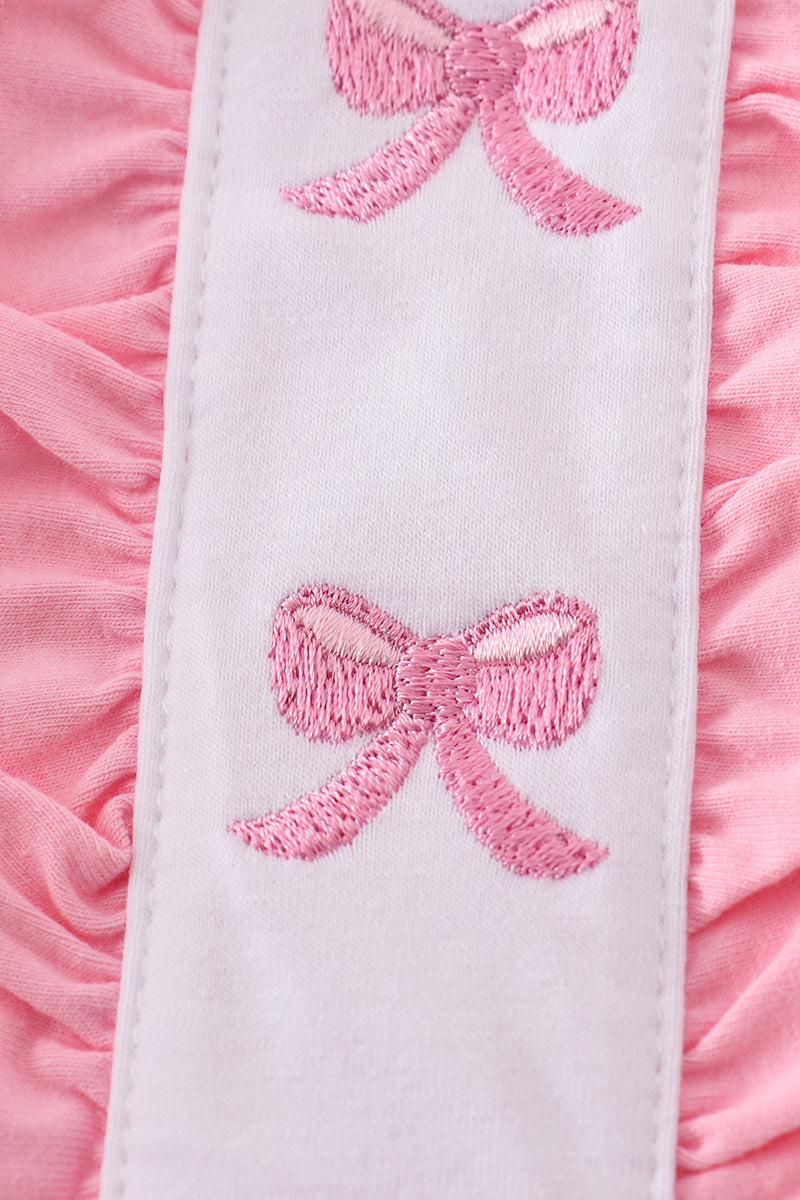 Pink bow embroidery girl ruffle bubble