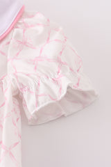 Pink bow embroidery girl ruffle bubble