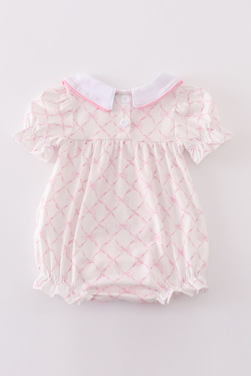 Pink bow embroidery girl ruffle bubble