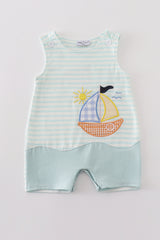 Blue stripe sailboat applique boy bubble