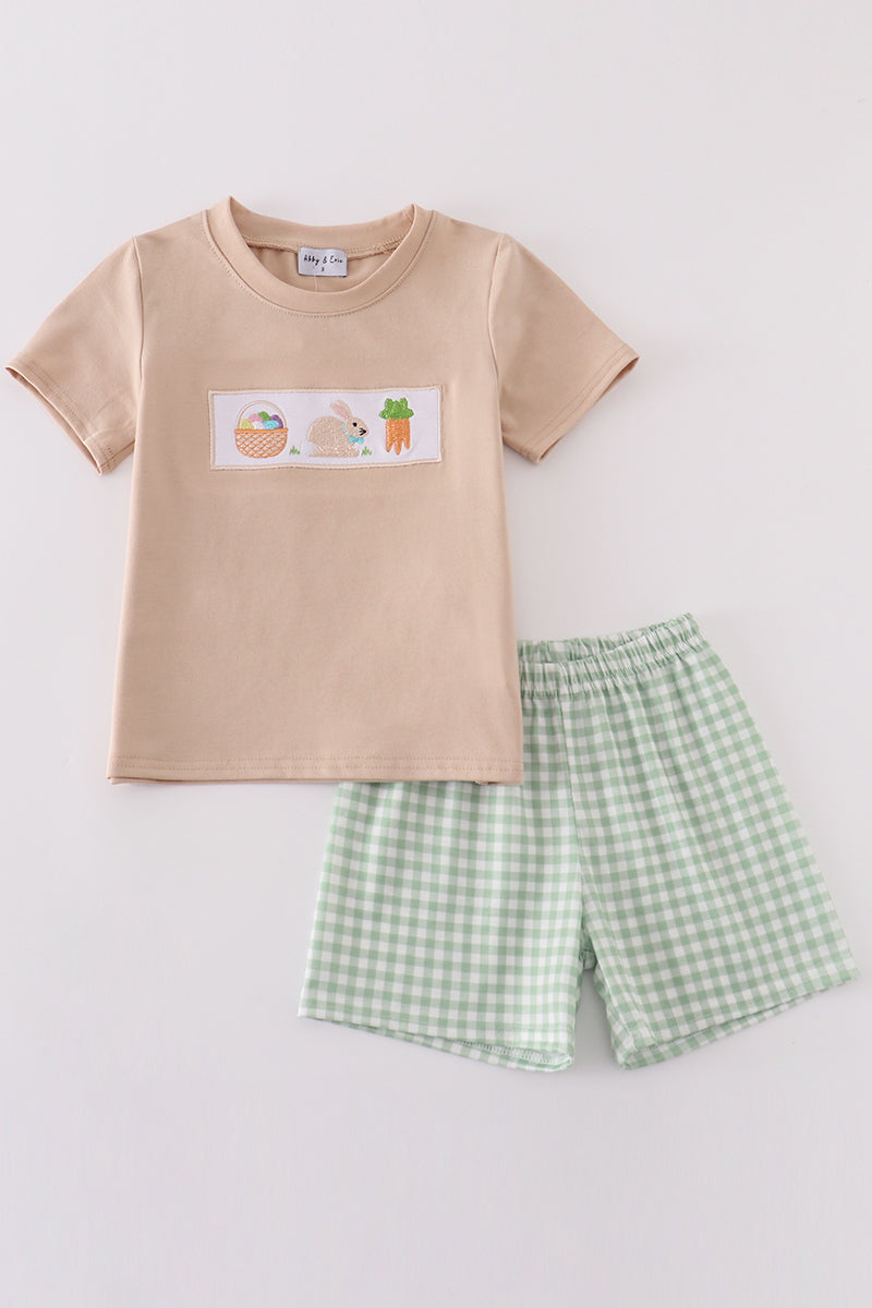 Green bunny embroidery boy set