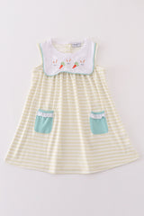 Easter stripe bunny embroidery girl dress