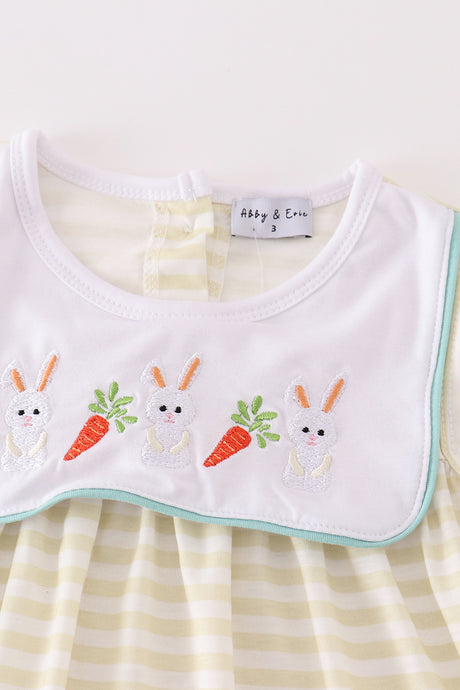 Easter stripe bunny embroidery girl dress