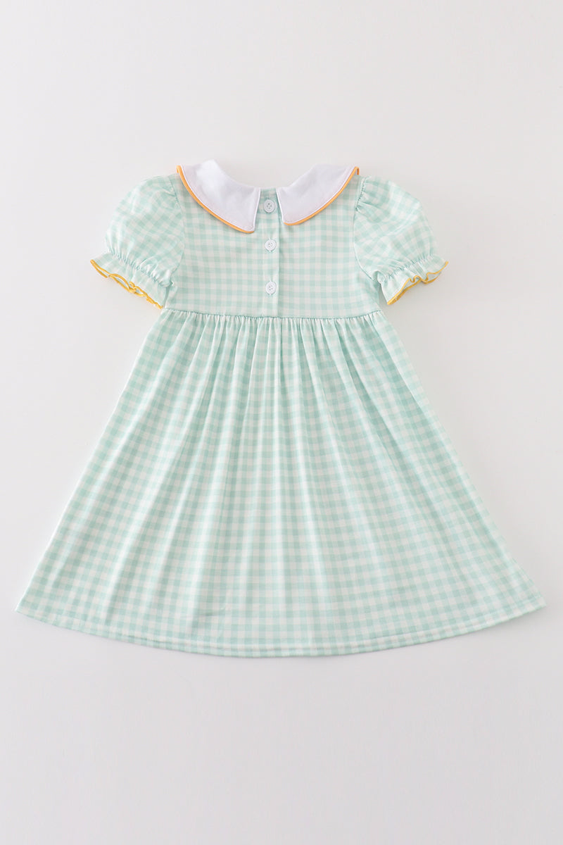 Easter bunny embroidery girl gingham dress