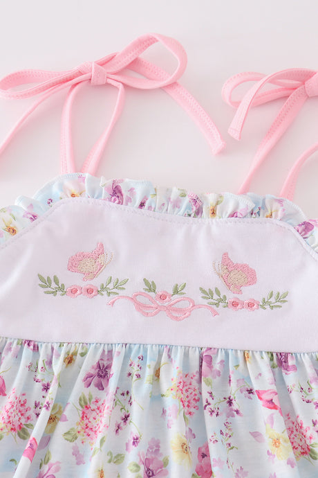 Butterfly floral embroidery girl set