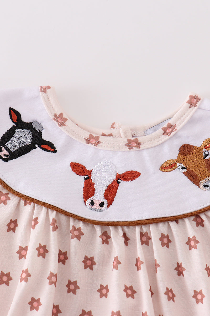 Floral print cow embroidery girl bubble