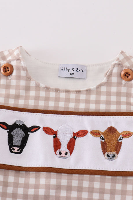 Brown cow embroidery boy bubble