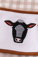 Brown cow embroidery boy bubble